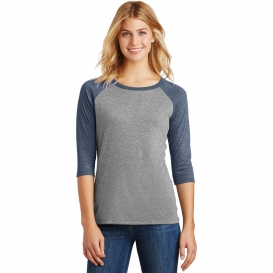 District Made DM136L Ladies Perfect Tri 3/4-Sleeve Raglan - Navy Frost/Grey Frost