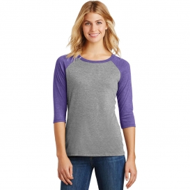District Made DM136L Ladies Perfect Tri 3/4-Sleeve Raglan - Purple Frost/Grey Frost