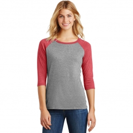 District Made DM136L Ladies Perfect Tri 3/4-Sleeve Raglan - Red Frost/Grey Frost