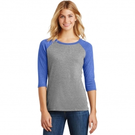 District Made DM136L Ladies Perfect Tri 3/4-Sleeve Raglan - Royal Frost/Grey Frost
