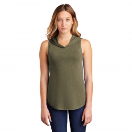 District DT1375 Women\'s Perfect Tri Sleeveless Hoodie - Military Green Frost