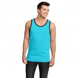 District DT1500 Young Mens Cotton Ringer Tank - Aquamarine/Black