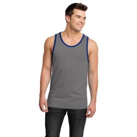 District DT1500 Young Mens Cotton Ringer Tank - Grey/Deep Royal