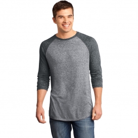 District DT162 Young Mens Microburn 3/4-Sleeve Raglan Tee - Black/Heathered Nickel