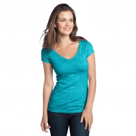 District DT2001 Juniors Extreme Heather Cap Sleeve V-Neck Tee - Aquamarine