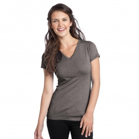 District DT242V Juniors Tri-Blend V-Neck Tee - Chocolate Heather