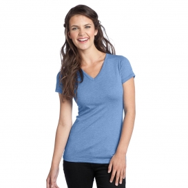 District DT242V Juniors Tri-Blend V-Neck Tee - Maritime Heather