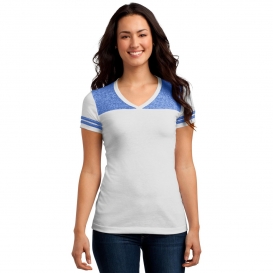 District DT264 Juniors Varsity V-Neck Tee - White/Deep Royal