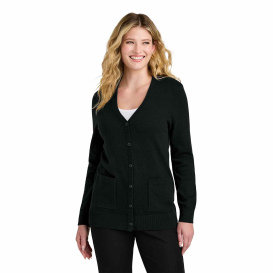 Port Authority LSW4150 Ladies Easy Care Button-Up Cardigan Sweater - Deep Black