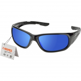Elvex RSG100 Safety Glasses - Black Frame - Sky Blue Mirror Lens