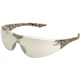Elvex SG-18-I/O-SLIM-LEO Avion Safety Glasses - SlimFit Leopard Print Frame - Indoor/Outdoor Mirror Lens