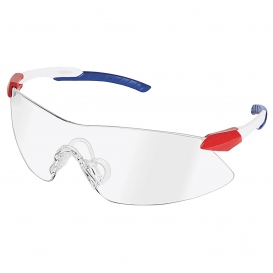 ERB by Delta Plus 15427 Strikers Safety Glasses - Red/White/Blue Frame - Clear Lens