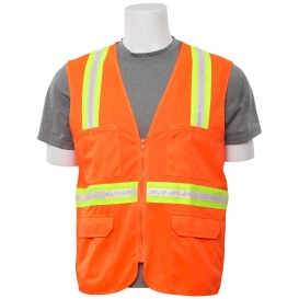 ERB by Delta Plus S103 Non-ANSI Solid Two-Tone Surveyor Safety Vest with Zipper - Orange