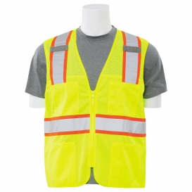 ERB by Delta Plus S149 Type R Class 2 Solid Front Mesh Back Two-Tone Surveyor Safety Vest with Zipper - Yellow/Lime