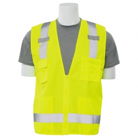 ERB by Delta Plus S205 Type R Class 2 Solid Front Mesh Back Surveyor Safety Vest with Zipper - Yellow/Lime
