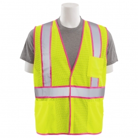 ERB by Delta Plus S730 Type R Class 2 Contrasting Pink Trim Safety Vest - Yellow/Lime