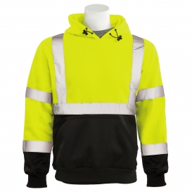 ERB W376B Type R Class 3 Black Bottom Hooded Safety Sweatshirt - Yellow/Lime