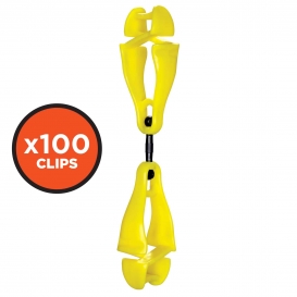 Ergodyne 3420 Squids Swiveling Glove Clip Holder - Dual Clips (100-Pack) - Yellow/Lime