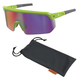 Ergodyne Aegir 55061 Safety Glasses - Lime Frame - Purple Polarized Anti-Fog Mirror Lens