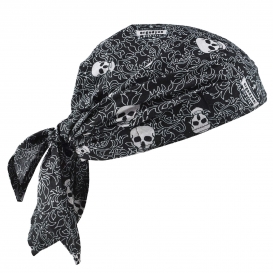 Ergodyne Chill-Its 6710CT Evaporative Cooling Triangle Hat w/ Cooling Towel and Tie Closure - Skulls