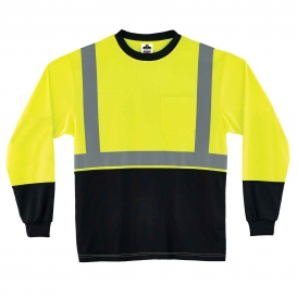 Ergodyne GloWear 8291BK Type R Class 2 Black Bottom Long Sleeve T-Shirt - Yellow/Lime
