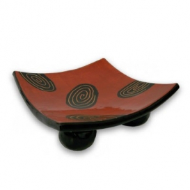 Ball Footed Square Dish - Red