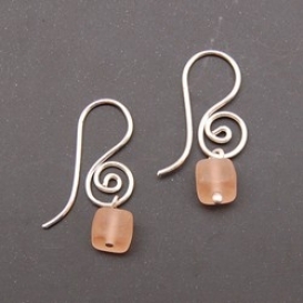 Spiral Earrings with Glass Cube - Pink