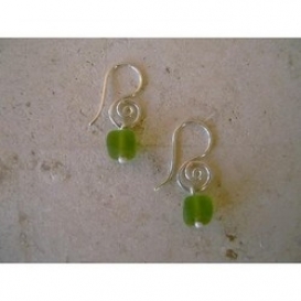 Spiral Earrings with Small Cube - Lime