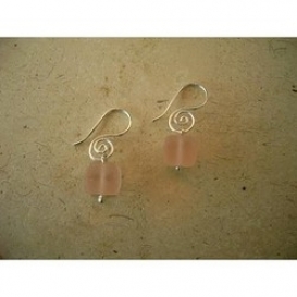 Spiral Earrings with Large Cube - Pink