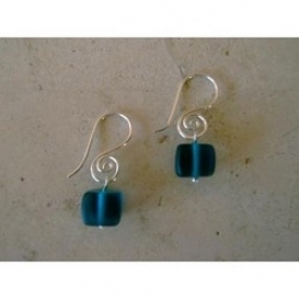 Spiral Earrings with Large Cube - Teal