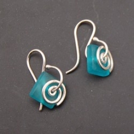 Seascapes Tumbled Glass Earrings - Teal