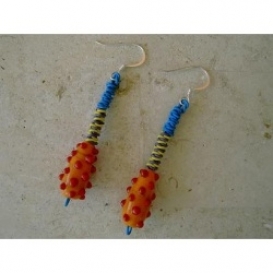 Glass Bead Happy Earrings - Red and Orange