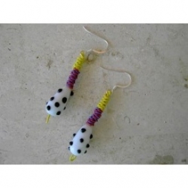 Glass Bead Happy Earrings - White and Black