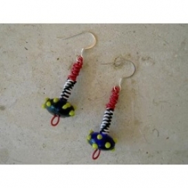 Glass Bead Static Earrings - Blue and Yellow