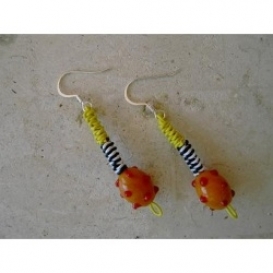 Glass Bead Static Earrings - Orange and Red
