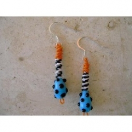 Glass Bead Static Earrings - Turquoise and Black