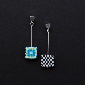 Fidget Small Square Drop Earrings - Green and Blue