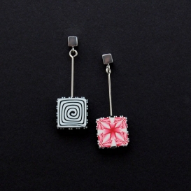 Fidget Small Square Drop Earrings - Red and Pink