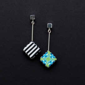 Fidget Small Square Drop Earrings - Teal and Lime