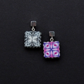 Fidget Small Square Earrings - Purple and Pink