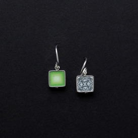 Twirl Small Square Drop Earrings - Green