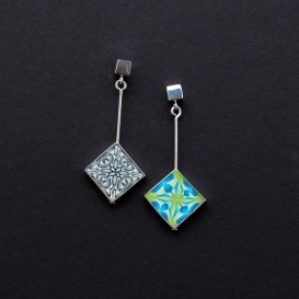 Twirl Small Square Drop Earrings - Green and Blue