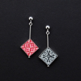 Twirl Small Square Drop Earrings - Pink and Red