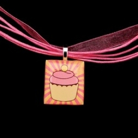 Scrabble Tile Necklace - Pink Cupcake on Light Pink Ribbon