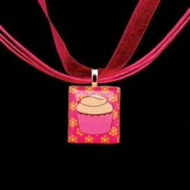 Scrabble Tile Necklace - Pink Cupcake on Hot Pink Ribbon