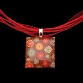 Scrabble Tile Necklace - Brown Tile with Red Ribbon