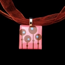 Scrabble Tile Necklace - Retro Pink Tile with Brown Ribbon