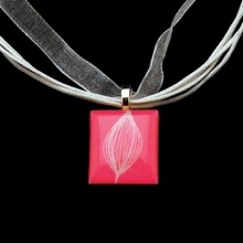 Scrabble Tile Necklace - Pink with White Ribbon