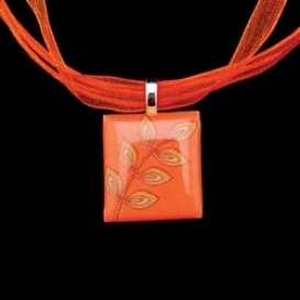 Scrabble Tile Necklace - Orange Flower with Orange Ribbon