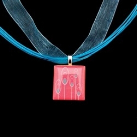 Scrabble Tile Necklace - Retro Pink Tile on Turquoise Ribbon